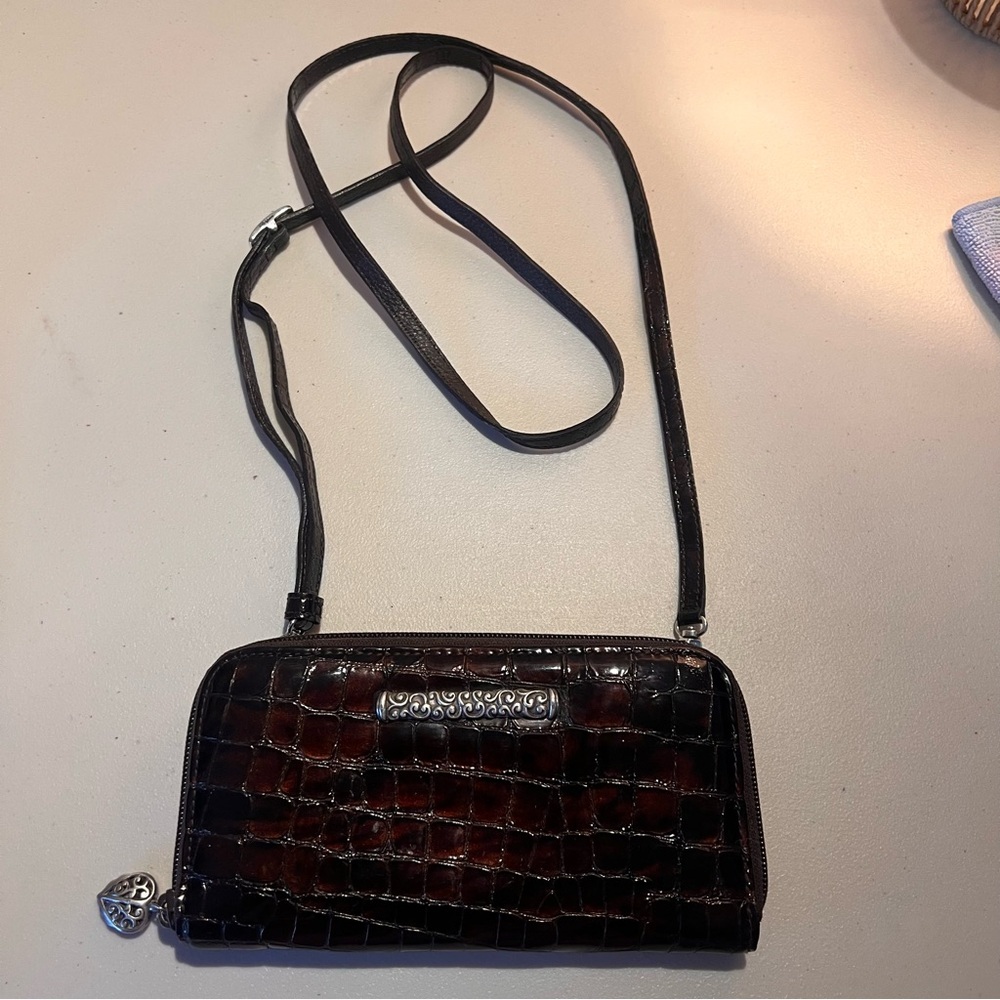 Brighton Vintage 90’s Patent Leather Croc Print Brown Crossbody Purse Y2K Wallet